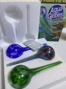 New In Box Aqua Globes Mini Watering Bulbs 3 Hand Blown Pieces Blue Green Mixed - Picture 1 of 8
