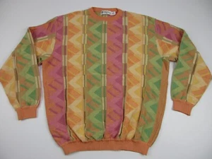 Mens XL St Croix Knits crewneck sweater cotton sherbert abstract 3D USA VTG - Picture 1 of 10