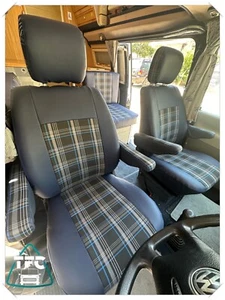 Custom Made SEAT COVERS FOR VW T4 T5 T6 ECO LEATHER & Tartan Seats 1+1 - Picture 1 of 5