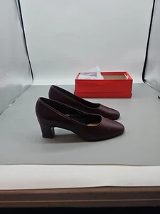 Vintage Sears The Shoe Place Leather Heels Size 8 Burgundy Block Heel - Picture 1 of 9