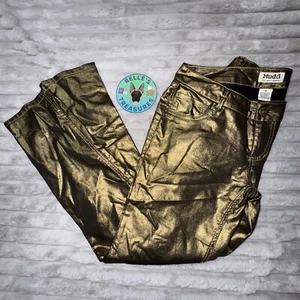 Mudd Size 11 Juniors Pants Metallic Gold Bronze Stretch Straight Y2K Shimmer 90s - Picture 1 of 11