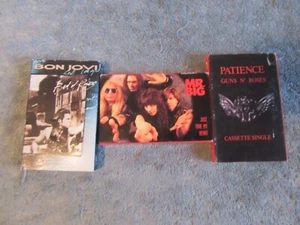 3 rock cassette maxi tapes Guns n Roses Patience Bon Jovi bed roses Mr Big just - Picture 1 of 2