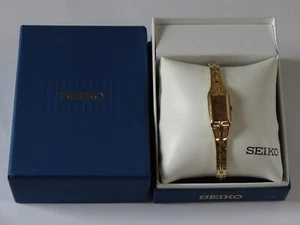 Seiko Watch Women Silver Gold Two V116-0AH0 Rectangle Dial Solar Powered 6" - Picture 1 of 6