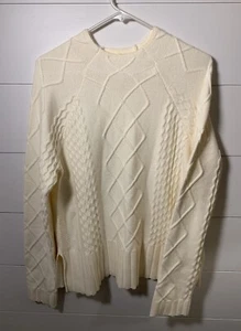 Cyrus Cable Knit Sweater Women Sz L Cream Super Soft Classic Preppy Fisherman - Picture 1 of 10