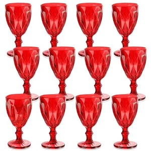 Yinder 12 Pack Glass Goblet Vintage Wine Goblet Embossed Glassware 10 oz Soli... - Picture 1 of 6