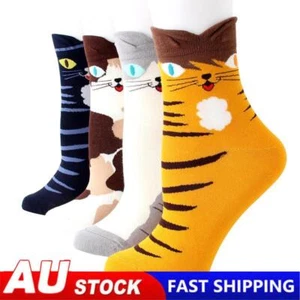 Cute Cat Animal Socks Novelty Animal Socks 4 Pair Winter Women Socks Fuzzy Socks - Picture 1 of 11