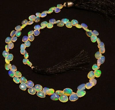 Natural Ethiopian Fire Opal Gem 6 to 8mm Size Faceted Heart Shape Briolette 13" - Image 1 of 4