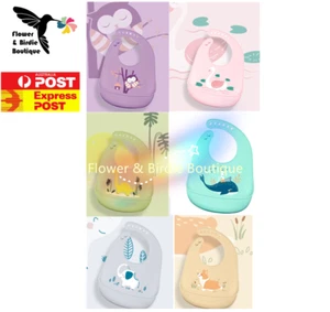 Baby Feeding Bib Apron Smock Silicon Waterproof Easy Clean 0-6 Toddler Kid Pouch - Picture 1 of 17