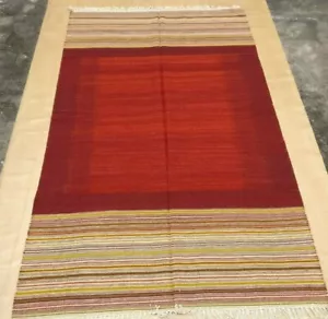 5'X8'ft Handwoven Flatweave Woollen Ikat Area Rug Dhurrie Yoga Floor Mat Dhurie - Picture 1 of 6