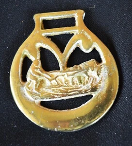 Vintage Brass Horse Medallion Man with Plow and Horse 3” x 2 5/8” - Picture 1 of 5