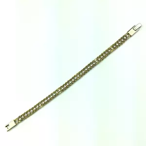 Bracciale Vintage Tono Oro Doppia Catena Strass Trasparenti Lungo 7" Delicato - Foto 1 di 8