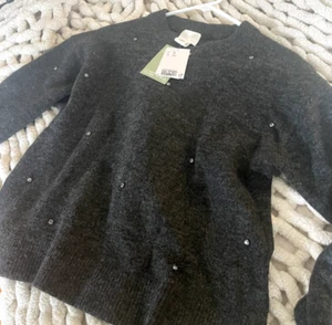 H&M HOLIDAY DARK GREY SWEATER WITH RHINSTONES XS NWT - Picture 1 of 10