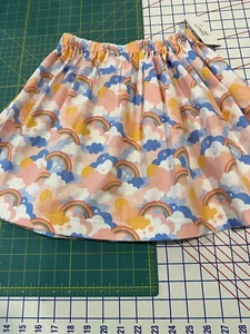 Girls, Size 7, Skirt, New, Handmade, 100% Cotton, Pink,blueRainbows & Clouds. - Picture 1 of 3