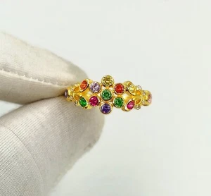 925 Solid Sterling Silver Multicolor Cubic Zircon Gold plated Unique Ring - Picture 1 of 4