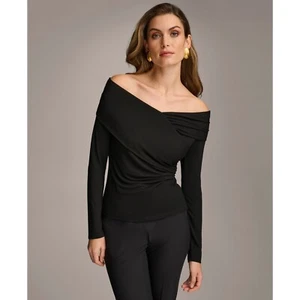 DKNY Bluse Oberteil Damen Schulterfrei Langarm Schwarz Größe S Neu mit Etikett - Bild 1 von 8
