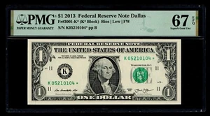 STAR 2013 $1 Federal Reserve Note Dallas PMG GEM UNC 67 EPQ - Picture 1 of 2