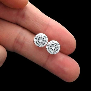 PENDIENTES DIAMANTES SIMULADOS REDONDOS DE 8,00 QUILATES ORO BLANCO MACIZO DE 14K ATORNILLADOS 10 MM - Imagen 1 de 5