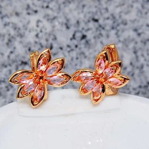 Dameohrringe bildhübsche Ohrringe Blumen vergoldet Gold K18/750er Rosa Topas - Bild 1 von 3