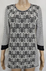 ZOZO Damen Pullover Größe Medium schwarz-weiß Geo-Design Strick Leinen/Baumwollmischung - Bild 1 von 13