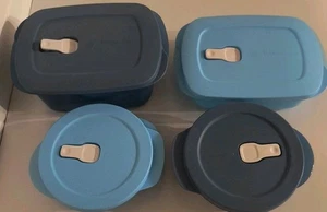 Tupperware Set of 4 Crystalwave Round/ Rectangular Microwave Set Blues NWOT - Picture 1 of 12