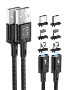 Cavo di Ricarica Magnetico 3 in 1 Confezione da 2 (1M + 1M) Nylon Intrecciato USB C Cavo Dati... - Foto 1 di 9