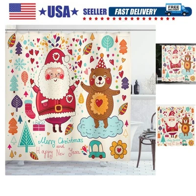 Cortina de Ducha de Navidad, Papá Noel y Oso de Peluche Vintage Adorno Temporada de Navidad... Foto 1 de 4