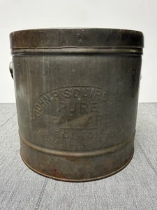 Antique John P. Squire Large Pure Leaf Lard Tin  Boston Farmhouse Rustic Decor - Picture 1 of 7