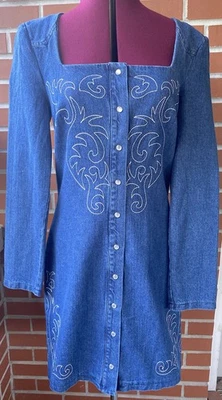 NWT Avec Les Filles Western Embroidered Denim Minidress Size 8 Woman’s Cowgirl - Image 1 of 4