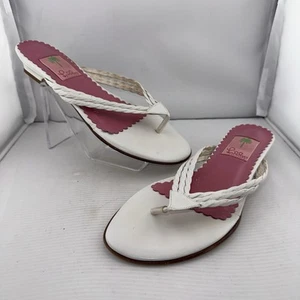 Sandalias de Tanga Lilly Pulitzer Blancas Trenzadas Plantilla Rosa Cuero Chanclas Talla 8 - Imagen 1 de 11