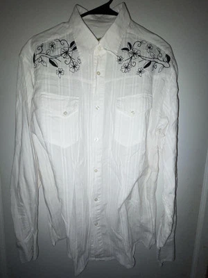 Camisa estilo occidental abotonada con diseño floral puntada de cadena vintage para hombre talla L Foto 1 de 4