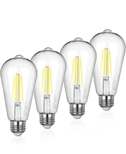 4 8w ST19 Dimmable Indoor/Outdoor Vintage Glass Edison LED Light Bulb New 4pk - Picture 1 of 2