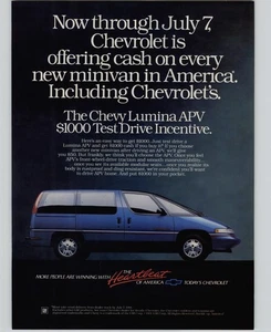 1991 Vtg Car Print Ad Blue Chevrolet Lumina APV Minivan Magazine Advertisement - Picture 1 of 5