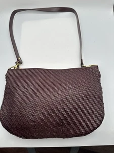 CLARE V MOYEN IN WOVEN  OXBLOOD BURGUNDY RED LEATHER SHOULDER HANDBAG - Picture 1 of 10