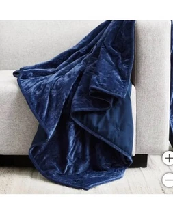 Boho Luxe, 60" x 70" Reversible Velvet Throw Blanket Navy Blue - Picture 1 of 6