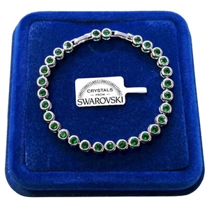 Bracciale Tennis Palline Donna, pl.oro Bianco 18k con cristalli Zirconi Verde - Foto 1 di 6