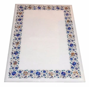 60" x 36" Marble Semi Precious Stone Floral Inlay Dining Table Top Handmade Work - Picture 1 of 3