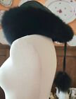 NWOT Black Fox & Leather Hat w/ Pom Poms Has Been Reduced By 20%