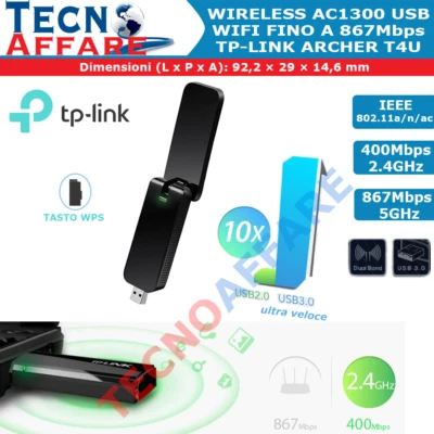 Adattatore di Rete USB Wireless Dual Band AC1300 WPS Tp-Link T4U - Immagine 1 di 4