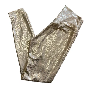 Buffbunny Medium Womens Cream Gold Metallic Leopard Print Pull-On Leggings - Picture 1 of 5
