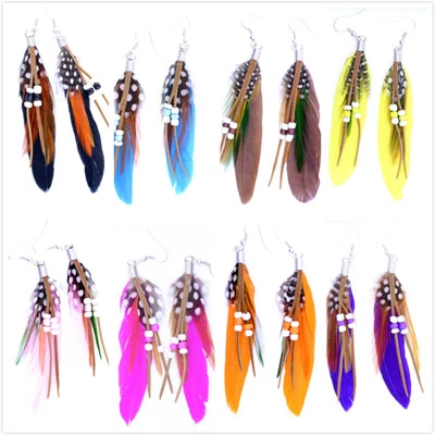 High quality feather dangle earrings with bead multiple colours,UK seller, fast - Image 1 of 2