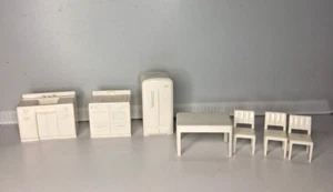 MARX Dollhouse Furniture Traditional Colonial Kitchen White Plastic VINTAGE LOT - Picture 1 of 12
