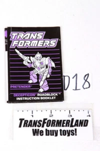 Roadblock Instructions Pretenders 1989 Hasbro G1 Transformers Action Figure - Picture 1 of 1
