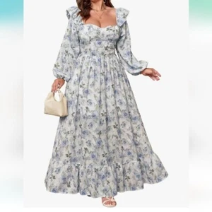 EYWOL Women's Floral Puff Sleeve Corset Chiffon Midi Maxi Dress Size M - Picture 1 of 12