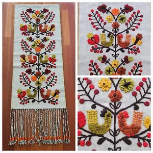 Vintage Bohemian 70s Filted Wool Woven Tapestry Birds Hanging Wall Art Quasten - Bild 1 von 18