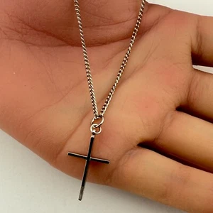 Vintage 925 Sterling Silver Cross Polished Curb Chain Link  Necklace 18 (3.4g) - Picture 1 of 6