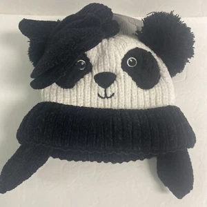 Very Soft Panda Hat & Mitten Set Black/White New - Picture 1 of 6