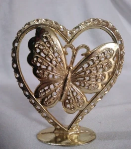 Vintage Metal Torino Butterfly in Heart Earring Holder Display Small Gold Tone - Picture 1 of 6