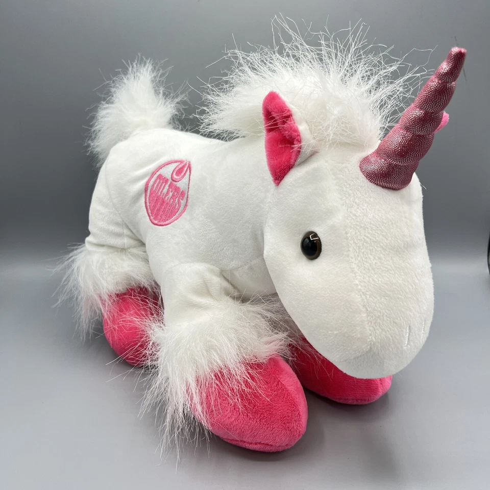 Peluche FoCo NHL Edmonton Oilers Logo Unicornio Esponjoso 13" Blanco y Rosa Foto 1 de 4