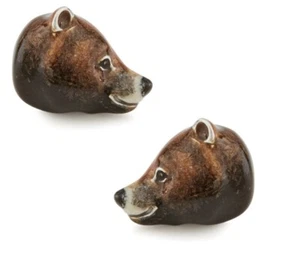 SATURNO Silver and Enamel BEAR CUFFLINKS - Hallmarked Sterling Silver - Foto 1 di 2