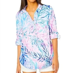 Lilly Pulitzer Captiva Tunika Kaleidoskop Bluse Koralle Popover Gr. XS - Bild 1 von 7